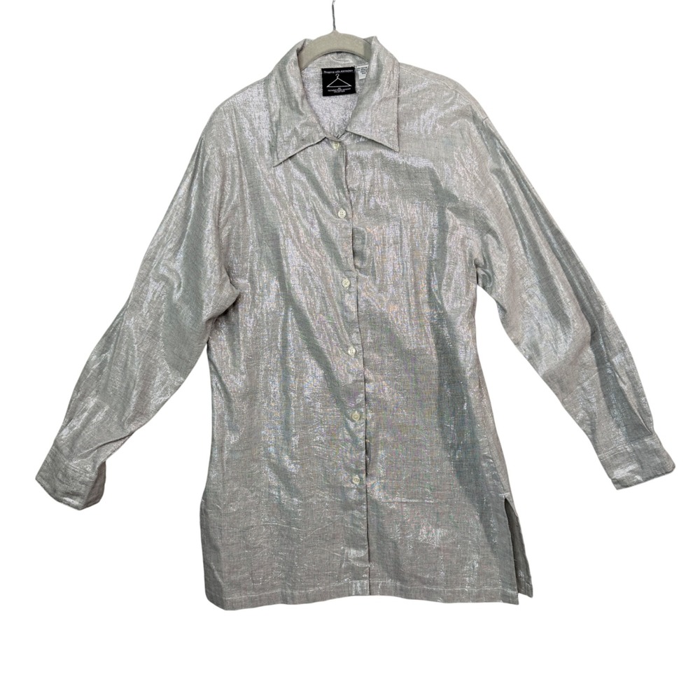 Vintage 90s Anthony Mark Hankins Silver Metallic Button Up‎ Shirt Womens Medium